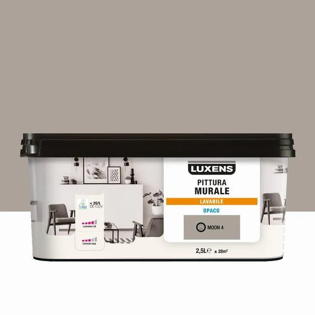 Pittura per interni per parete e soffitto lavabile, LUXENS murale marrone moon 4 opaco, 2.5 L