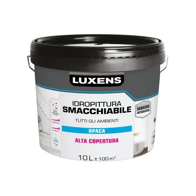 Pittura per interni per parete e soffitto e boiserie smacchiabile, LUXENS bianco opaco, 10 L