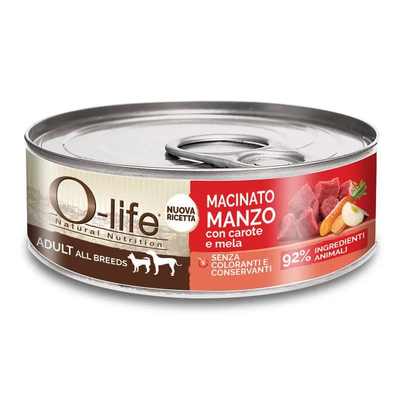 O-life Dog Adult All breeds Macinato Manzo con carote e mela 85gr