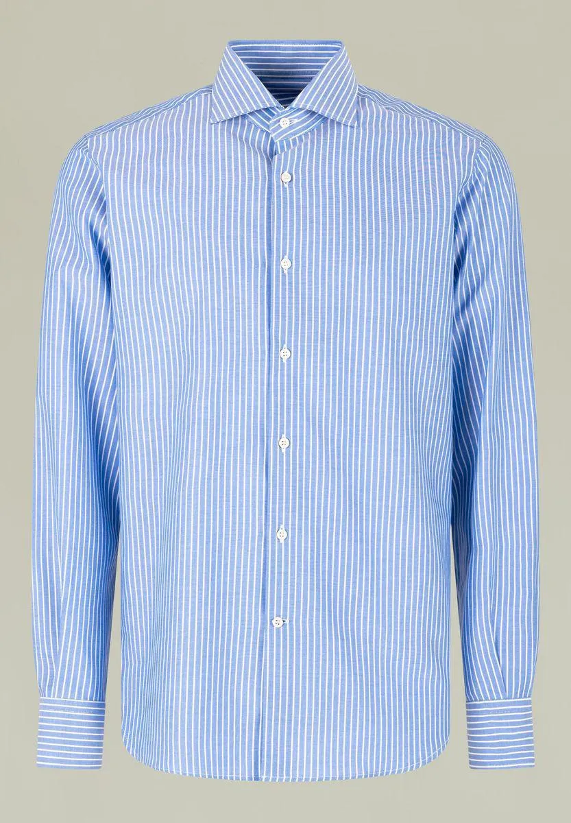 Camicia bluette riga fine bianca