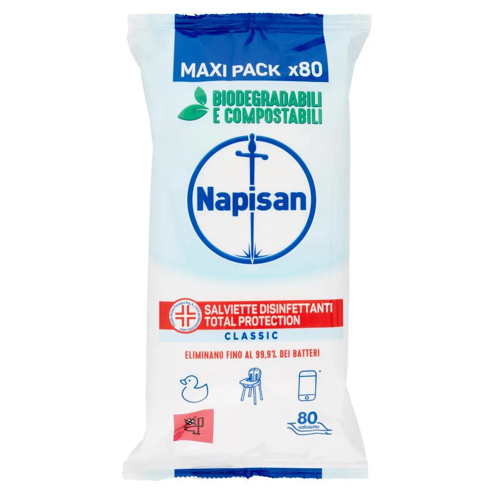 Napisan Salviette Disinfettanti Total Protection Classic Biodegradabili 80 pz