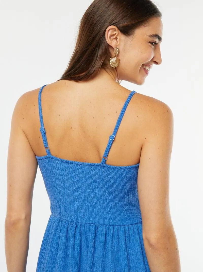 Vestito lungo con balze e spalline sottili - blu