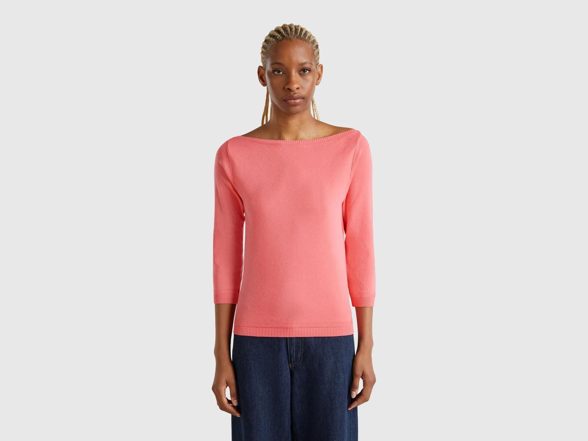 Maglia 100% cotone con scollo a barchetta