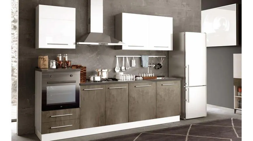 Krystal cucina 270 cm colore ossido e bianco lucido