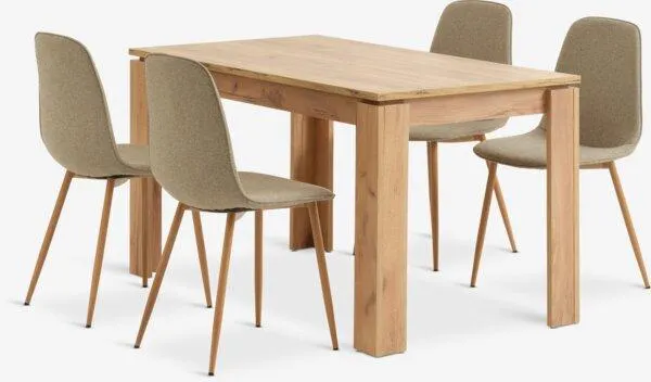 LINTRUP Tavolo L140 rov. selv. nat. + 4 BISTRUP Sedie sabbia