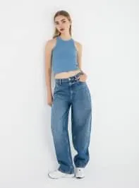 Jeans balloon acid wash Blu denim medio