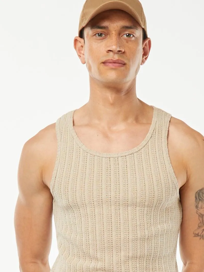 Canotta in tessuto traforato - beige