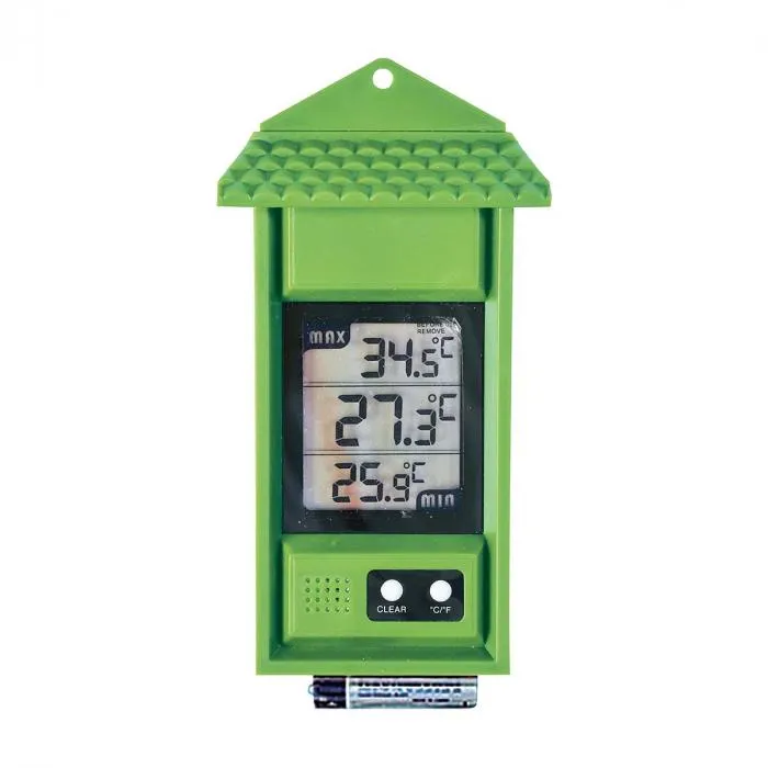 Termometro digitale verde per interni ed esterni con tettuccio