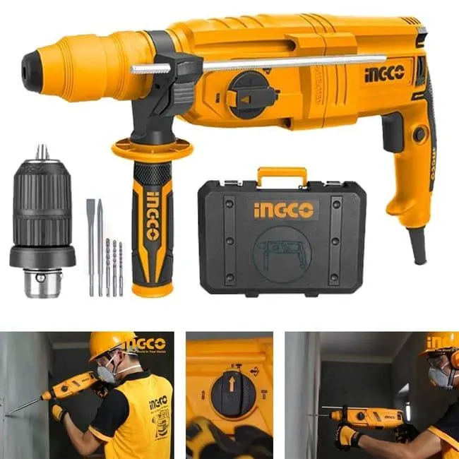 Martello tassellatore demolitore 800W INGCO con doppio mandrino trapano perforatore scalpellatore punta SDS Plus