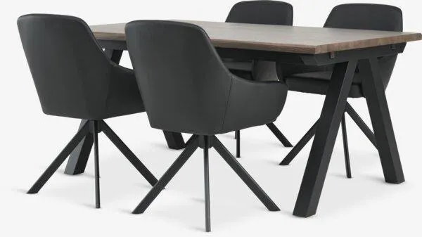 SANDBY Tavolo L160 cm rovere scuro + 4 ROSTRUP Sedie nero