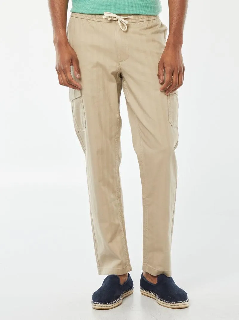 Pantaloni dritti multitasche in twill - beige