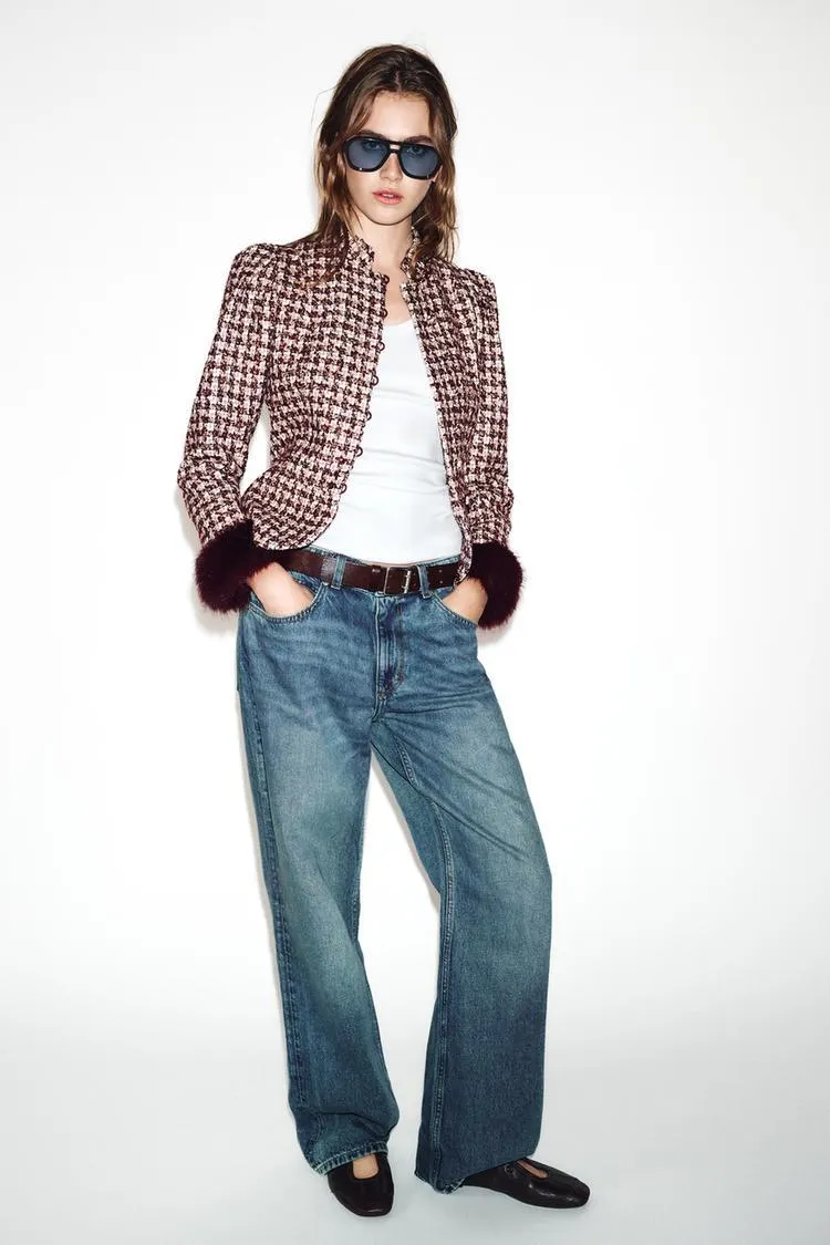 BLAZER STRUTTURATO CON POLSINO IN PELLICCIA SINTETICA