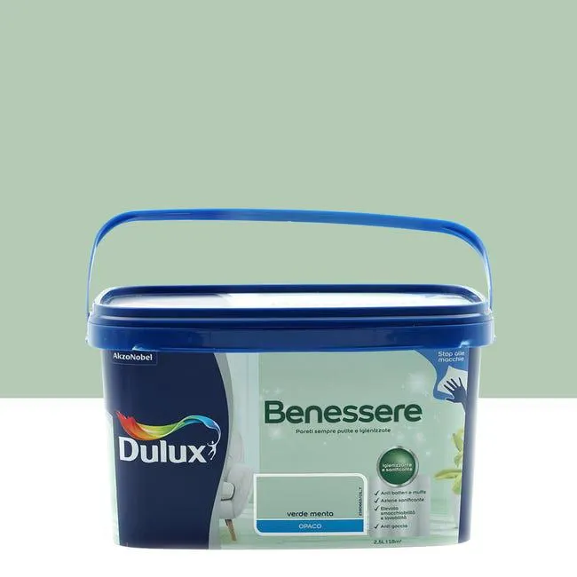Pittura per interni smacchiabile, antimuffa, DULUX verde menta opaco, 2.5 L Vedi i dettagli del prodotto