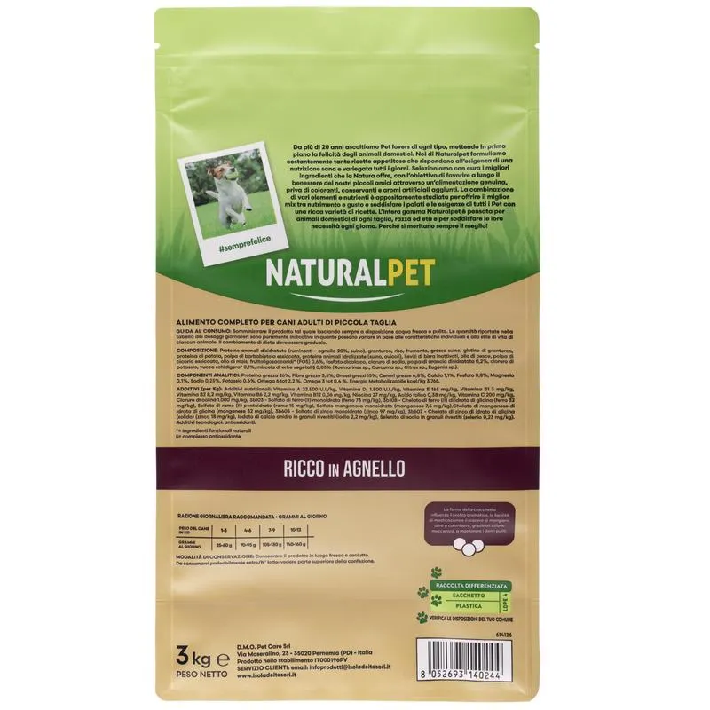 Naturalpet Premium Dog Adult Mini ricco in Agnello 3 kg
