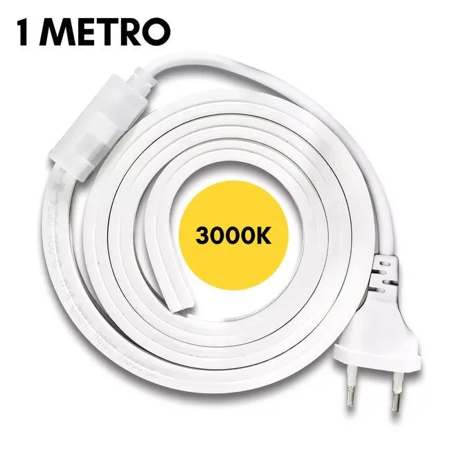 Striscia LED SMD 2835 120D Impermeabile IP65 220V per Profili da 10mm Flessibile Resistente potente per Interni ed Esterni BIANCO CALDO 3000K 1MT