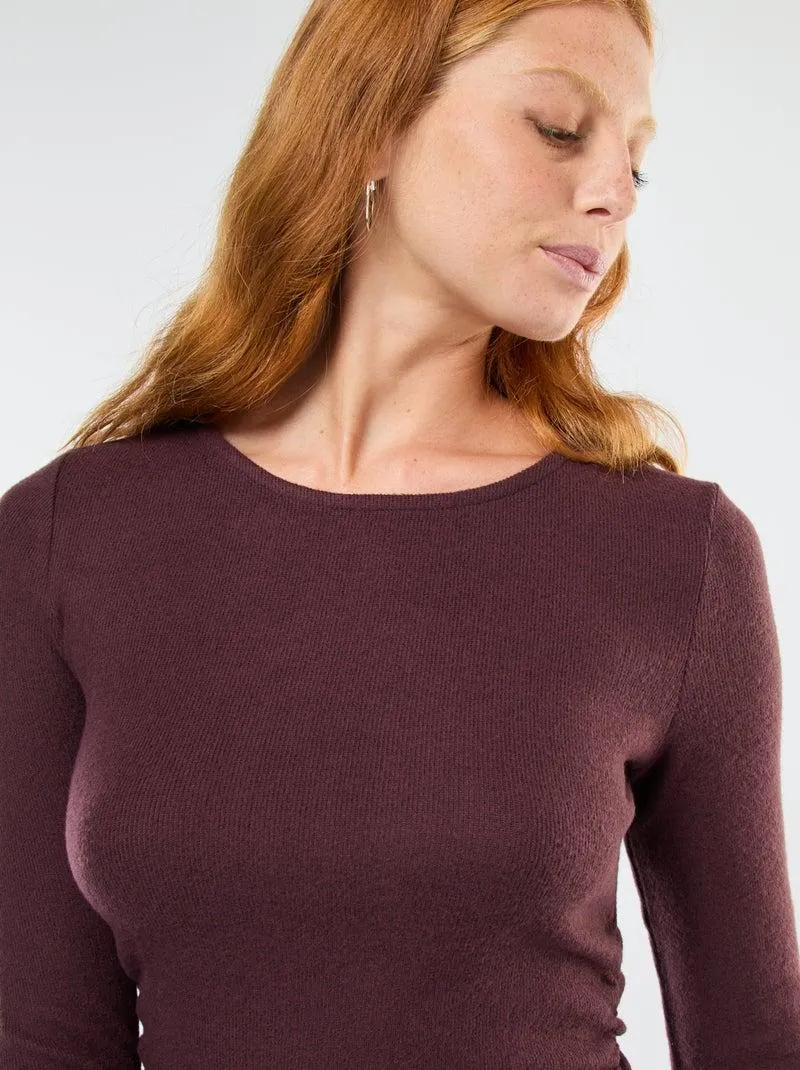 Abito corto a maniche lunghe in maglia soffice - Viola