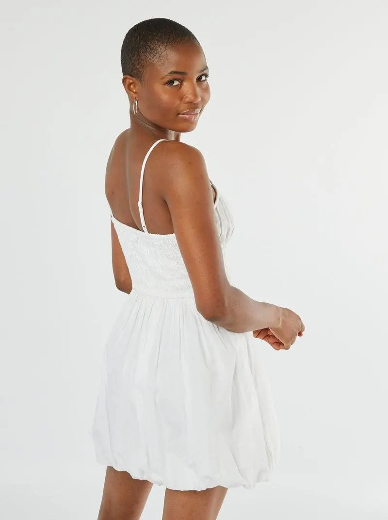 Vestito corto con punto smock - bianco