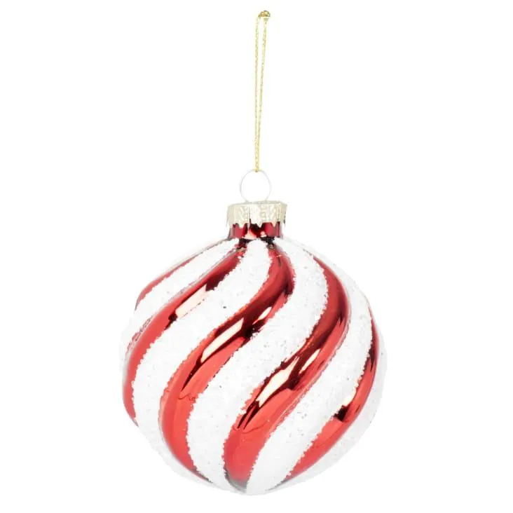 Pallina di Natale a spirale in vetro rosso e bianco - Lotto di 6