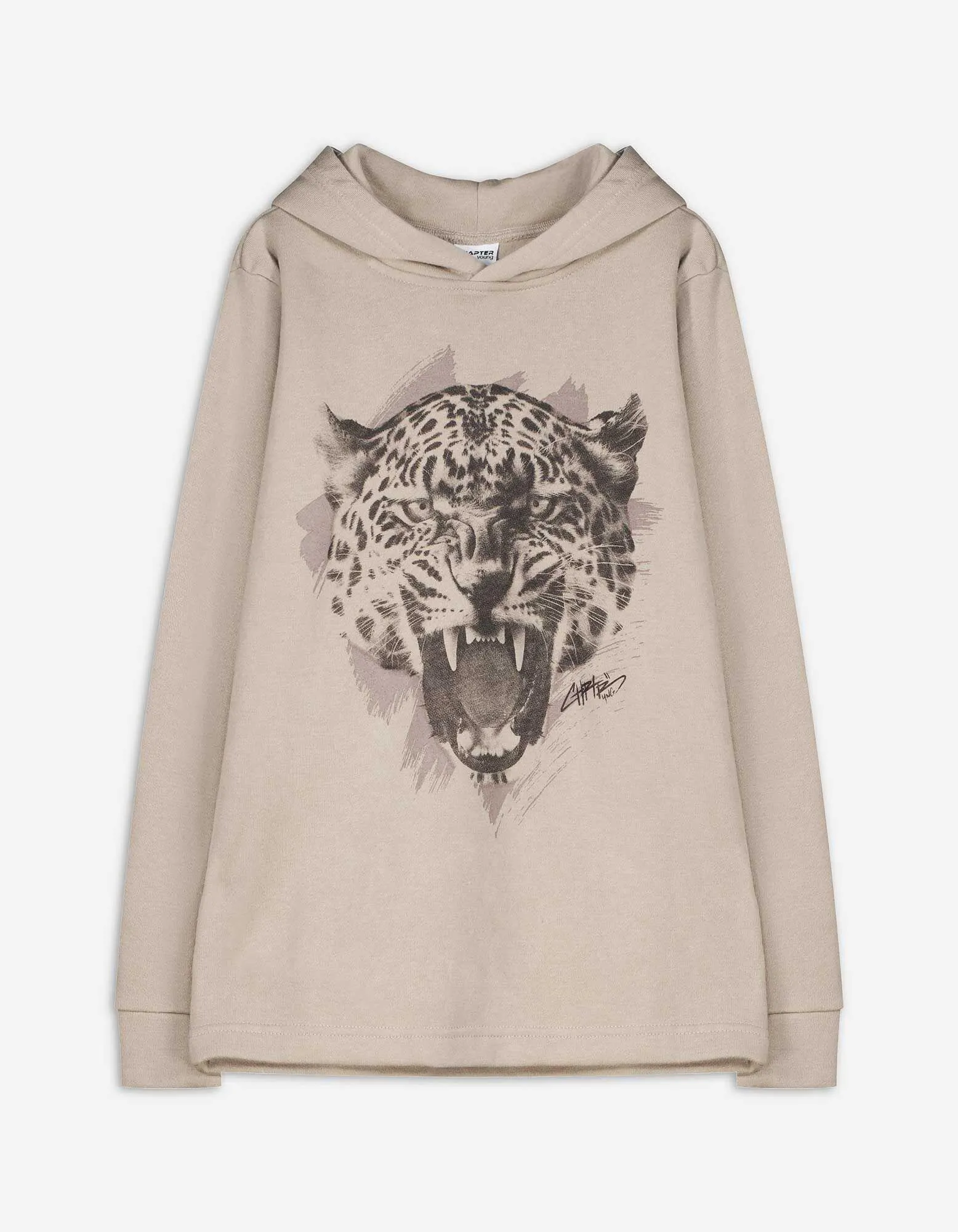 Felpa con cappuccio - Stampa frontale - beige