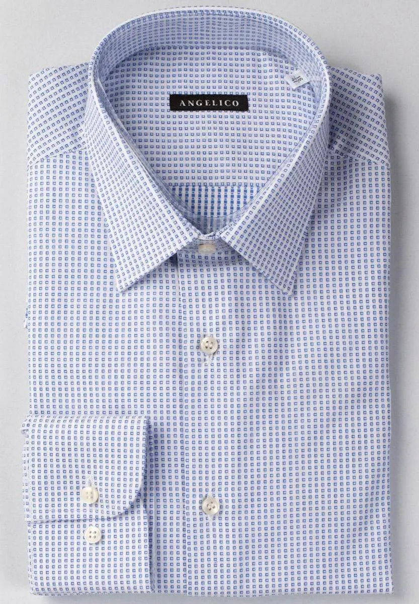 Camicia bianca stampa quadretto bluette