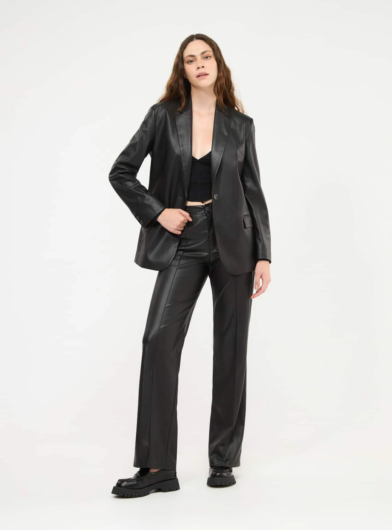 Pantaloni wide leg effetto pelle Nero