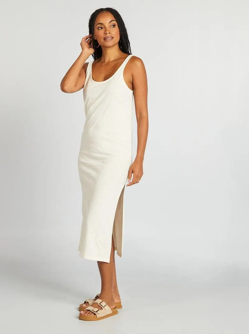 Vestito copricostume lungo in lino - BIANCO