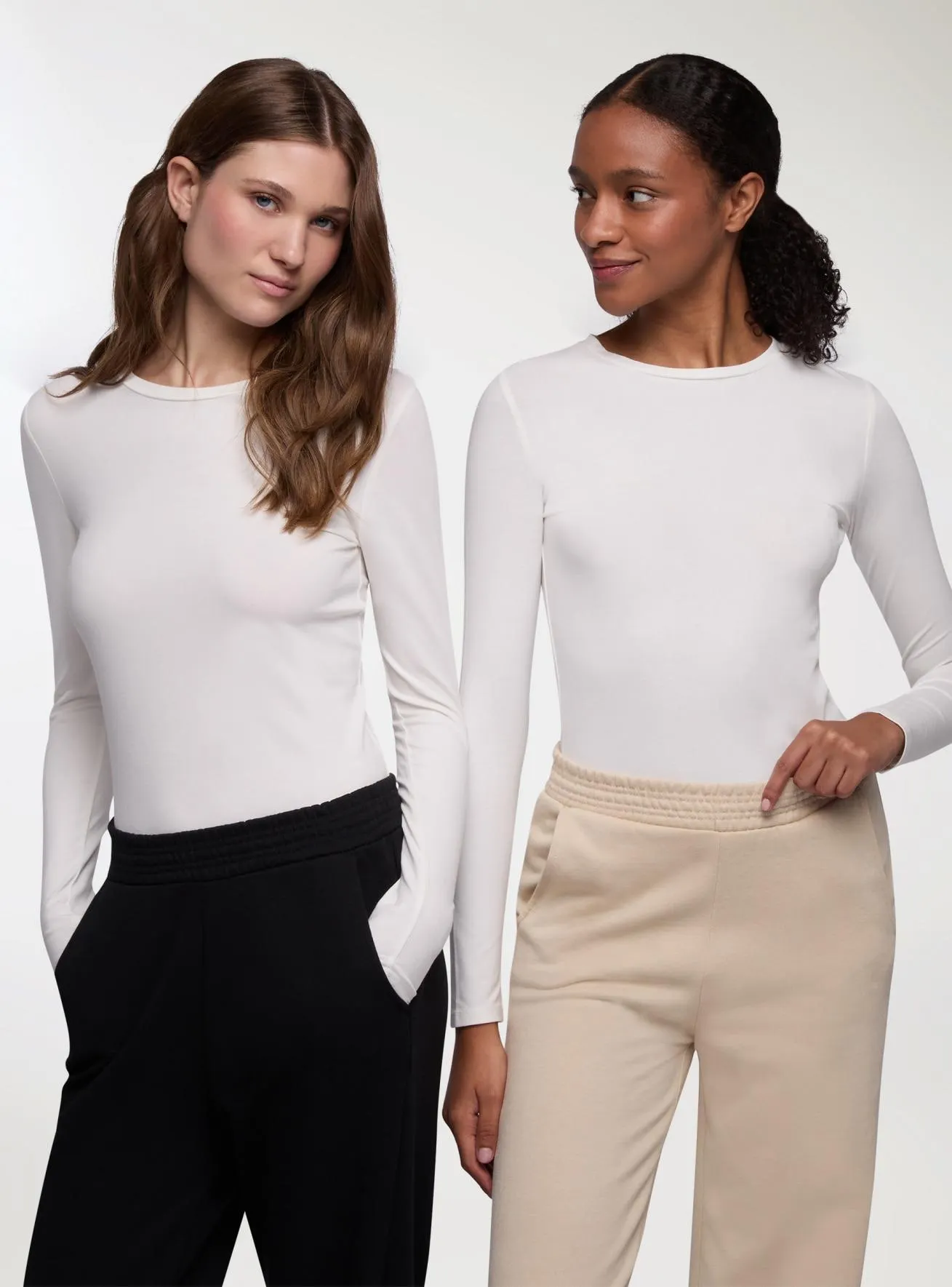 Pack 2 t-shirt basic maniche lunghe tinta unita 2x Bianco