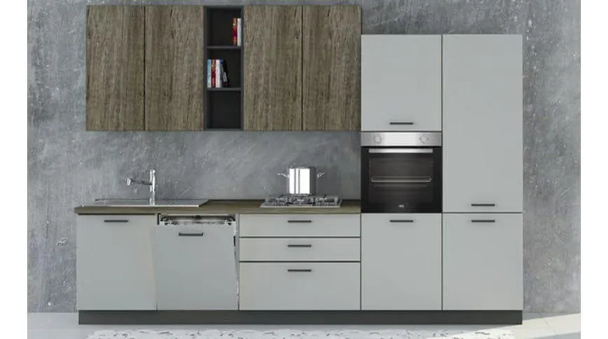 Ego cucina 330 cm colore antracite, grigio sabbia e quercia tartufo
