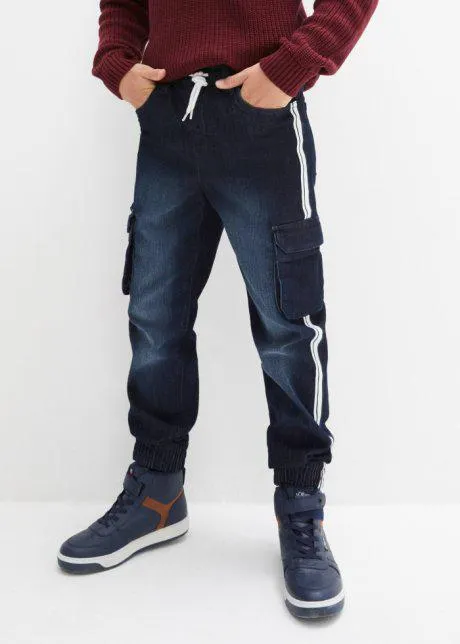 Jeans termici con elastico in vita e fascia laterale, tapered fit