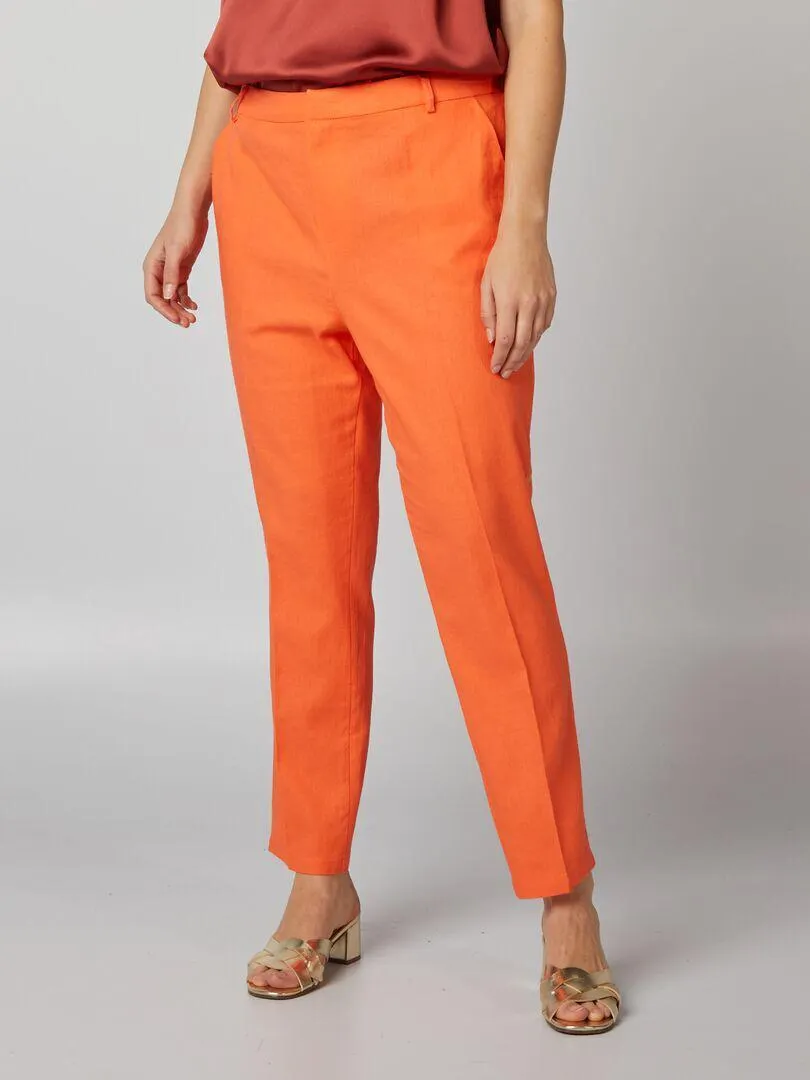 Pantaloni skinny con lino - ARANCIONE