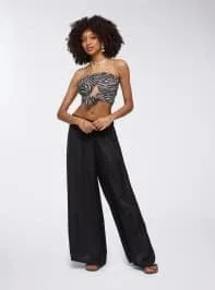 Pantaloni wide leg effetto raso con coulisse Nero