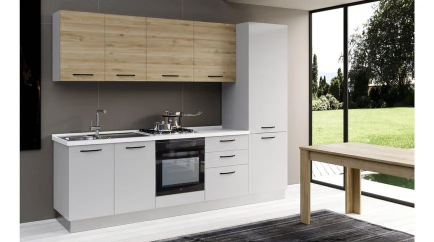 Gilda cucina 270 cm colore light grey e rovere cadiz