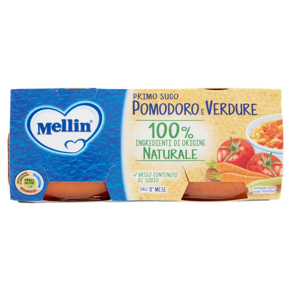 MELLIN Primo Sugo per la preparazione di pastine, Pomodoro e Verdure 2 x 80 g