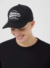 Cappellino baseball con scritta sportiva Nero