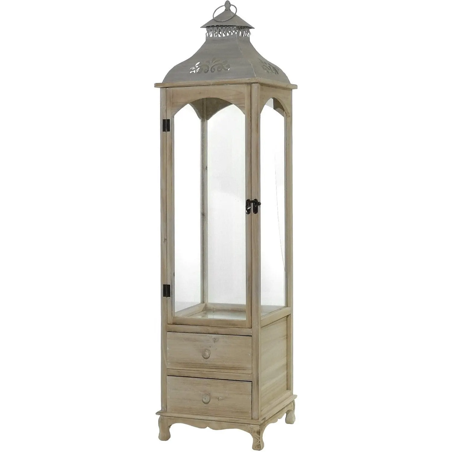 Lanterna Portacandele in legno con 2 cassetti