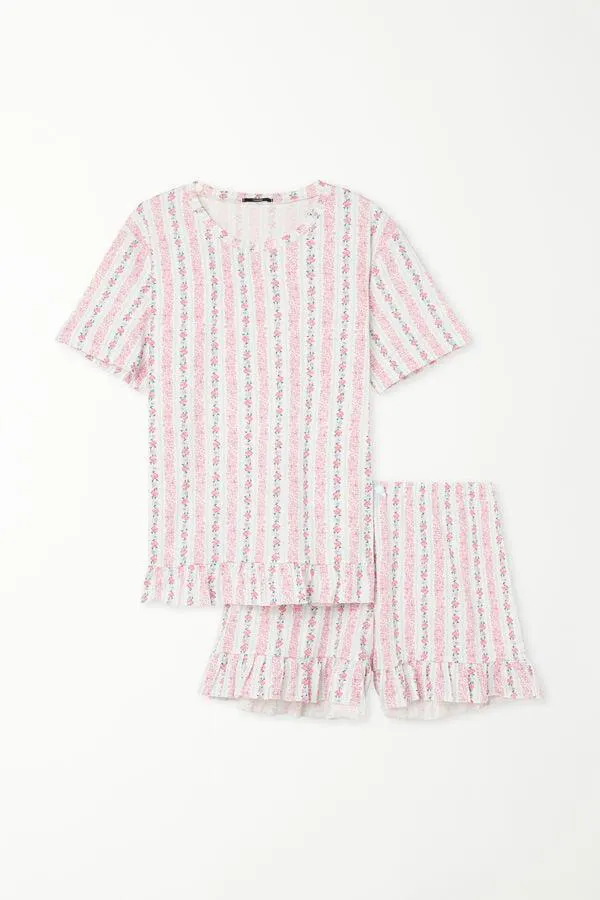 Pigiama Corto Gessato Flowers in Cotone