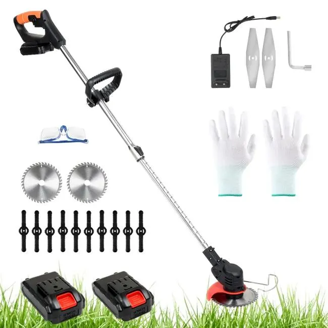 Tagliabordi regolabile a batteria, asta telescopica, 21 V, 2 batterie, angolo regolabile