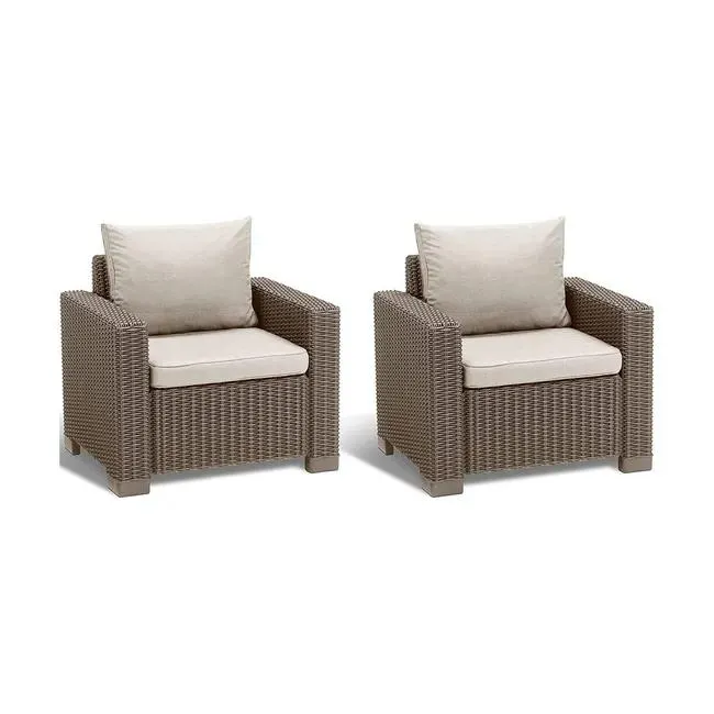 2 Poltrone con Cuscini Sabbia Cappucino da Esterno Elegante Veranda Aperitivo