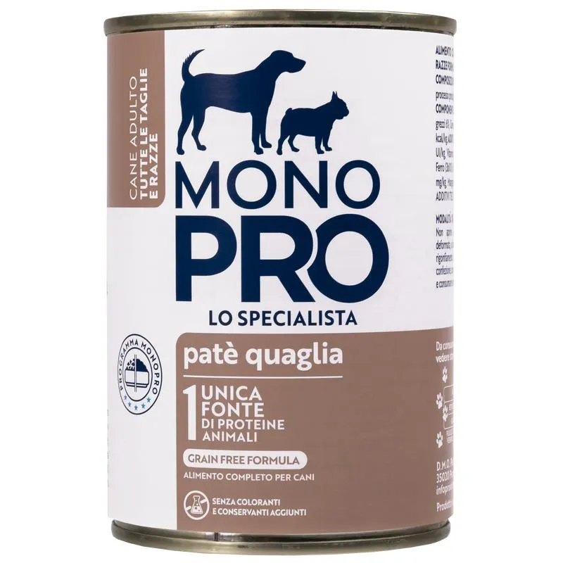 Monopro Dog Adult All breeds Patè Quaglia 400 gr