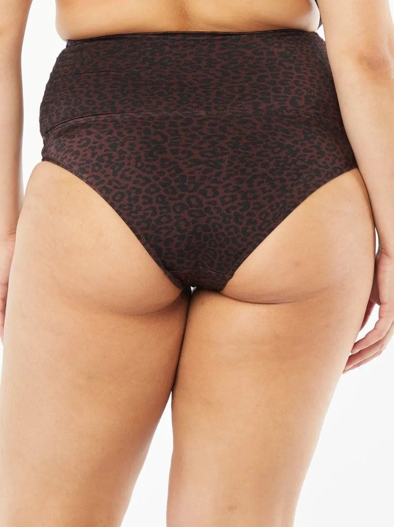 Slip bikini premaman a vita alta stampato - MARRONE