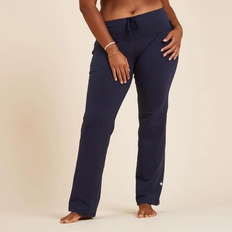 Pantaloni tuta donna yoga regular fit cotone blu