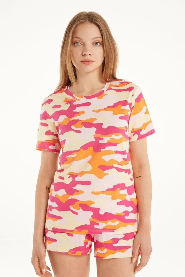 Pigiama Corto Mezza Manica con Stampa Camo in Cotone