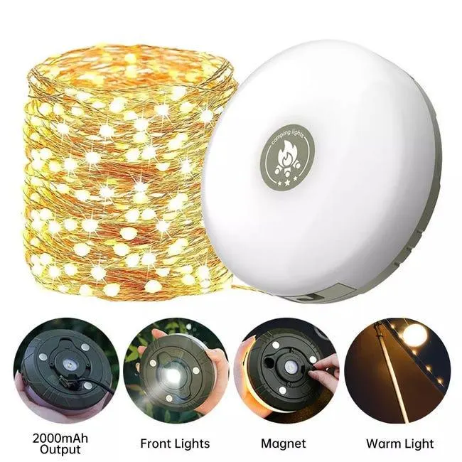 Luci da campeggio, luci da campeggio per esterni, stoccaggio rapido, impermeabili, ricarica rapida di tipo C, luci da campeggio portatili 2 in 1, 10 m