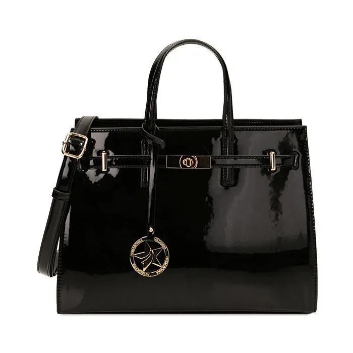 Borsa a mano nera in vernice