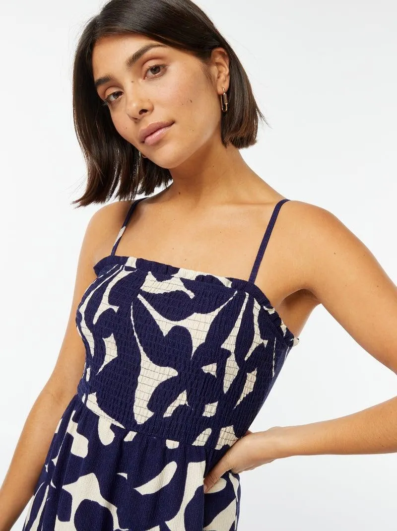 Vestito midi con punto smock e spalline - BLU