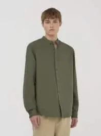 Camicia coreana in misto lino Salvia