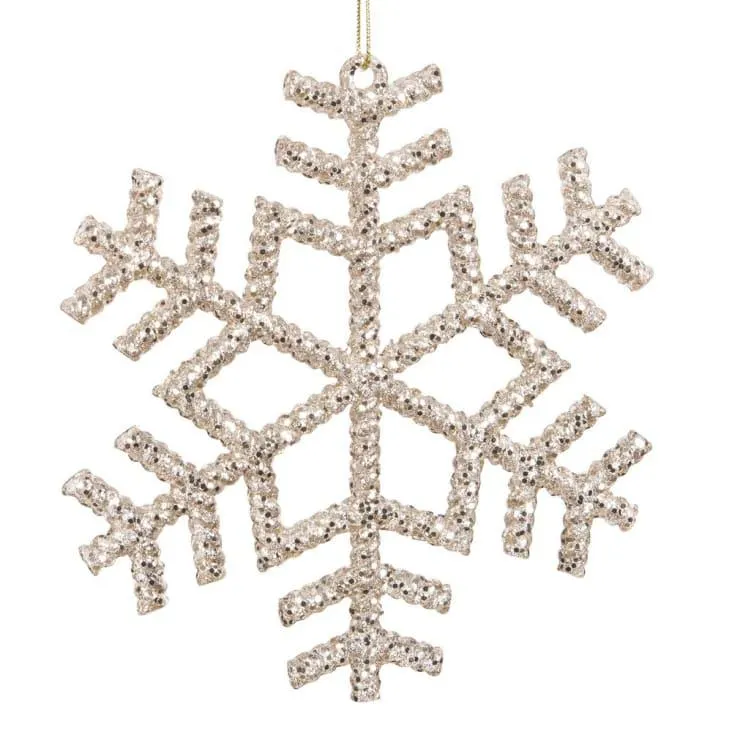 Decorazione natalizia da appendere fiocco di neve con glitter beige dorato - Lotto di 6
