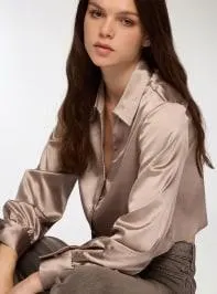 Camicia crop effetto raso Tortora