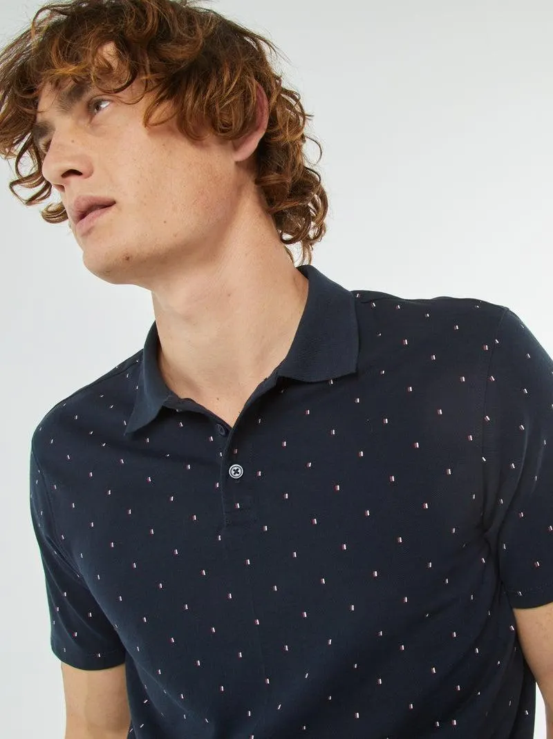 Polo in piqué di cotone con stampa - BLU