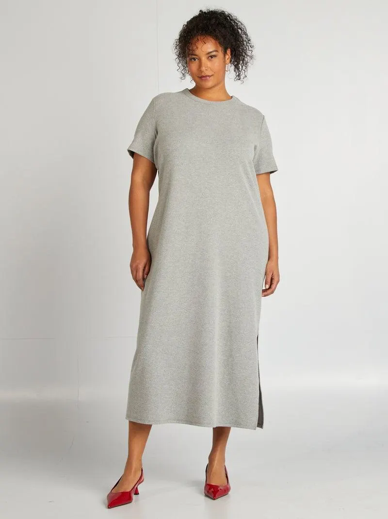Vestito midi in maglia a coste - GRIGIO